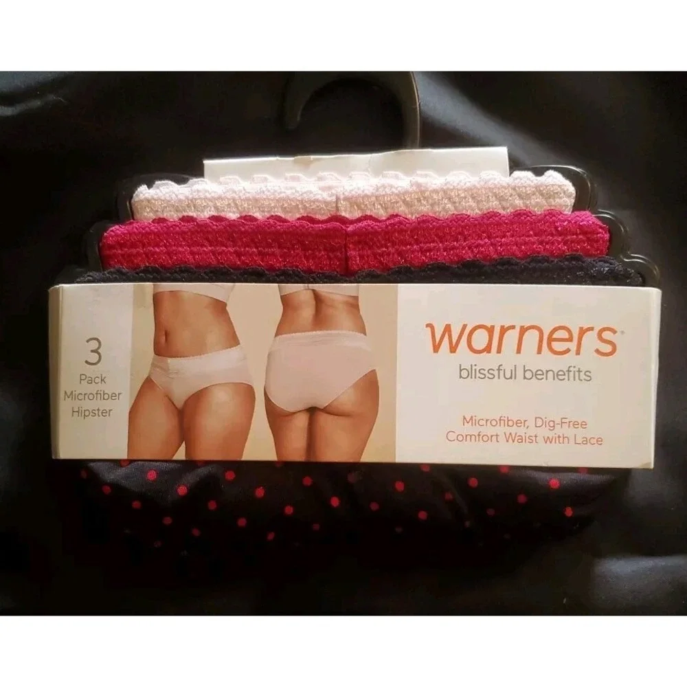 Warner's Blissful Benefits‎ Dig-free Comfort Waist W/Lace Hipster 3-Pack